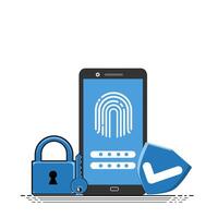 Stock illustration Data protection. Security system on smart phone. vector