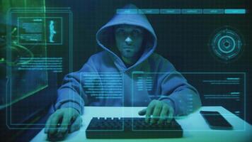 Cybercriminal hacker typing on keyboard video
