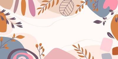 Colorful Abstract Frame with Botanical Elements in Soft Tones. Modern composition with leaves, branches and organic shapes vector