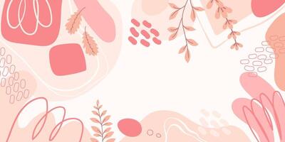 Monochrome Floral Banner with Organic Abstract Shapes. Playful abstract composition in coral and peach tones. vector