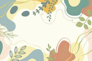 Soft Abstract Composition in Green, Yellow, and Rust Tones with Leaves and Branches. Fluid shapes. vector