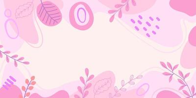Abstract Monochrome Background in Pink with Leaves, Branches and Organic Shapes. Vibrant banner for social media or graphic projects. vector