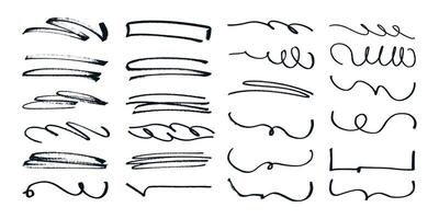 Set of Hand-Drawn Marker Lines and Swirls in Black on a White Background. Collection of Decorative Brush Strokes and Scribbles for Creative Design vector
