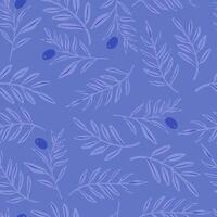 Seamless pattern with olive leaves drawn in flat style. Hand drawn illustration. vector