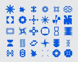 Futuristic abstract asset streetwear element collection acid shape icon y2k Bundle HUD interface game technology isolated editable vector