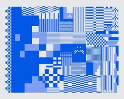 Blue glitch error damage no signal square pixel mosaic pattern background illustration motif poster vector
