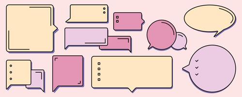 Set of futuristic modern speech bubble style, massage box with pink and purple color. vector