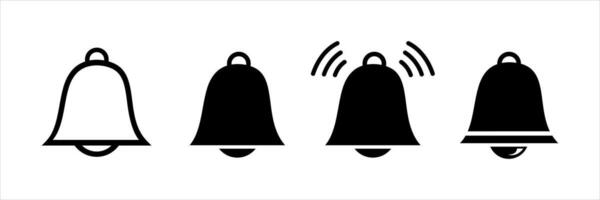 Bell icons. Set of bell icon simple sign. Bell icon collection. Notification or bell icon set in black and white colors. Alarm clock and smartphone application alert. vector