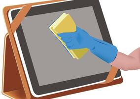 A tablet with a cloth on it and a glove vector