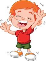 Happy cartoon boy waving and laughing with red hair and freckles vector