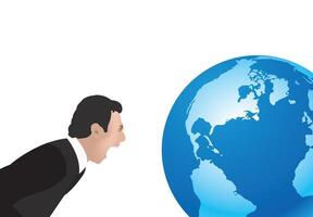 A man in a suit is yelling at the world vector