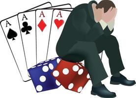 A man sitting on the ground with a poker hand vector