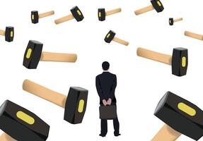 A man in a suit standing in front of a group of hammer heads vector
