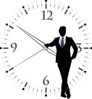 Silhouette of a businessman standing in front of a clock vector