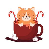 Christmas Cat in Hot Cocoa Mug with Candy Canes vector
