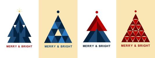 four different christmas trees with the words merry and bright vector