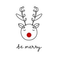 Minimalist Reindeer with Be Merry Text for Christmas vector