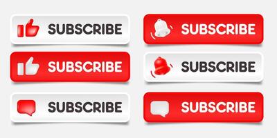 Subscribe, bell button and hand cursor. Red button subscribe to channel, blog. Social media background vector