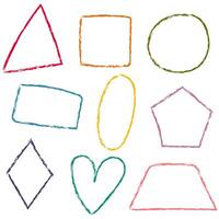 Set of geometric shapes hand drawn with chalk.Hand drawn doodles, geometric shapes written in color chalk vector
