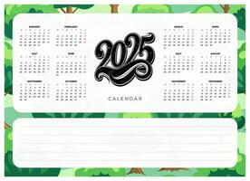 2025 Calendar. Monthly Planner Template with Green Leaves Design vector