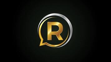 Initial alphabet R with a bubble chat icon. Talking chatting logo animation video