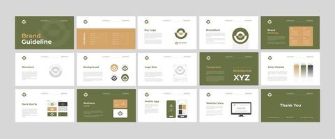 Green and Brown Brand Guidelines template. Brand Strategy Guideline design. Brand Identity presentation design. Logo Guideline template. Logo Guide Book or Brand Manual Layout. vector
