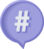 3D hashtag search link on social media notification icon. Comments thread mention or user reply png