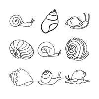 Line art illustration of different snails. vector