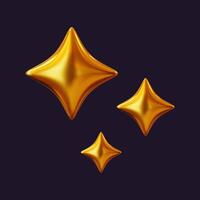 3D holographic star with a reflective sheen. Golden metallic design element with a retro futuristic aesthetic, isolated. vector