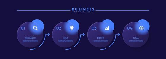 Infographic label design template featuring icons and four distinct steps. Ideal for process charts, presentation slides, workflow schemes, banners, flow diagrams, and data visualizations. vector