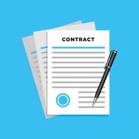 Contract signing. Document with seal and pen. Sign a contract, treaty, agreement. Top view. Flat design. vector