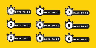 Countdown days left banner. Time of sale. Nine, eight, seven, six, five, four, three, two, one days left. Calculation of time of sale. Days left. vector