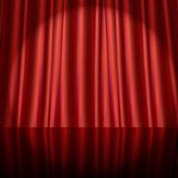 Black Friday Sale concept Stage podium for product display with balloons on red stage background with realistic curtains with spotlights. Promo background for Black Friday. Red scene backdrop. vector