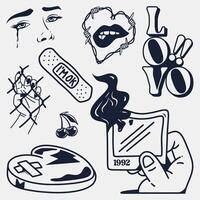 collection of hand drawn broken heart elements vector