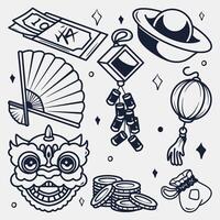 hand drawn chinese new year doodle collection vector