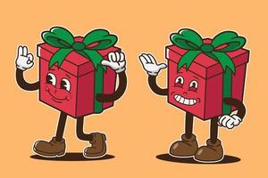 mascot character gift box with retro style, groovy style, set of vintage mascot gift box vector