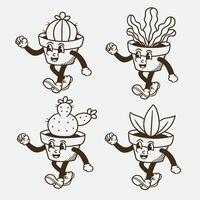 set of plant mascot with retro style good for mascot branding, brand mascot, groovy mascot, etc vector