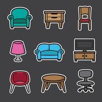 set of furniture good for sticker, pattern, element design, etc vector