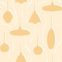Monochrome hand drawn lamps seamless pattern. Different types of chandeliers and decorative elements in beige colors vector