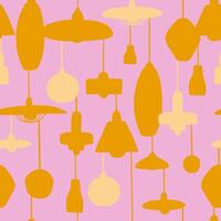 Contrast colors lamps seamless pattern. Different types of chandeliers on pink background vector