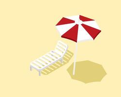 Deckchair and umbrella isometric illustration. Deckchair and umbrella on beach in isometric style. illustration vector