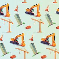 Seamless pattern construction. Construction crane and excavator. Pattern for children's things. Illustrations in cartoon style. vector