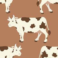 Seamless pattern with spotted cows in brown background vector
