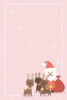 Cute Santa Claus and reindeers childish style with doodle frame and snowflakes background have blank space graphic illustration. Merry Christmas greeting card vertical template. vector