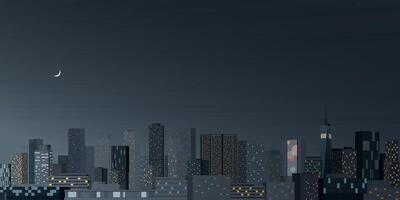 Skyscraper front view with night sky background graphic illustration have blank space. vector