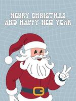 Groovy Merry Christmas and Happy New year. Santa Claus, holly jolly vibes. Greeting cards, template, posters, print vector