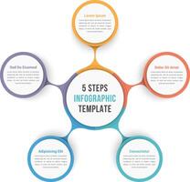 Circle diagram infographic template with five steps or options, workflow, process vector