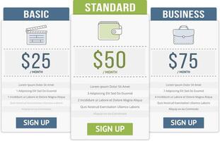 Pricing table template with three plans for websites vector