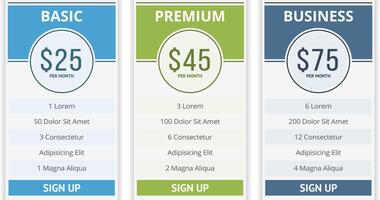 Pricing table template with three plans for websites vector