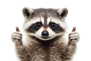 Cute raccoon giving a thumbs up on a transparent background. png